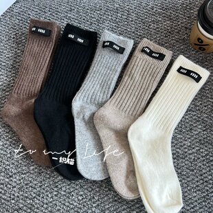欧货高品质法式 中筒袜堆堆袜穿搭潮袜 织带m字母羊毛袜子网红同款