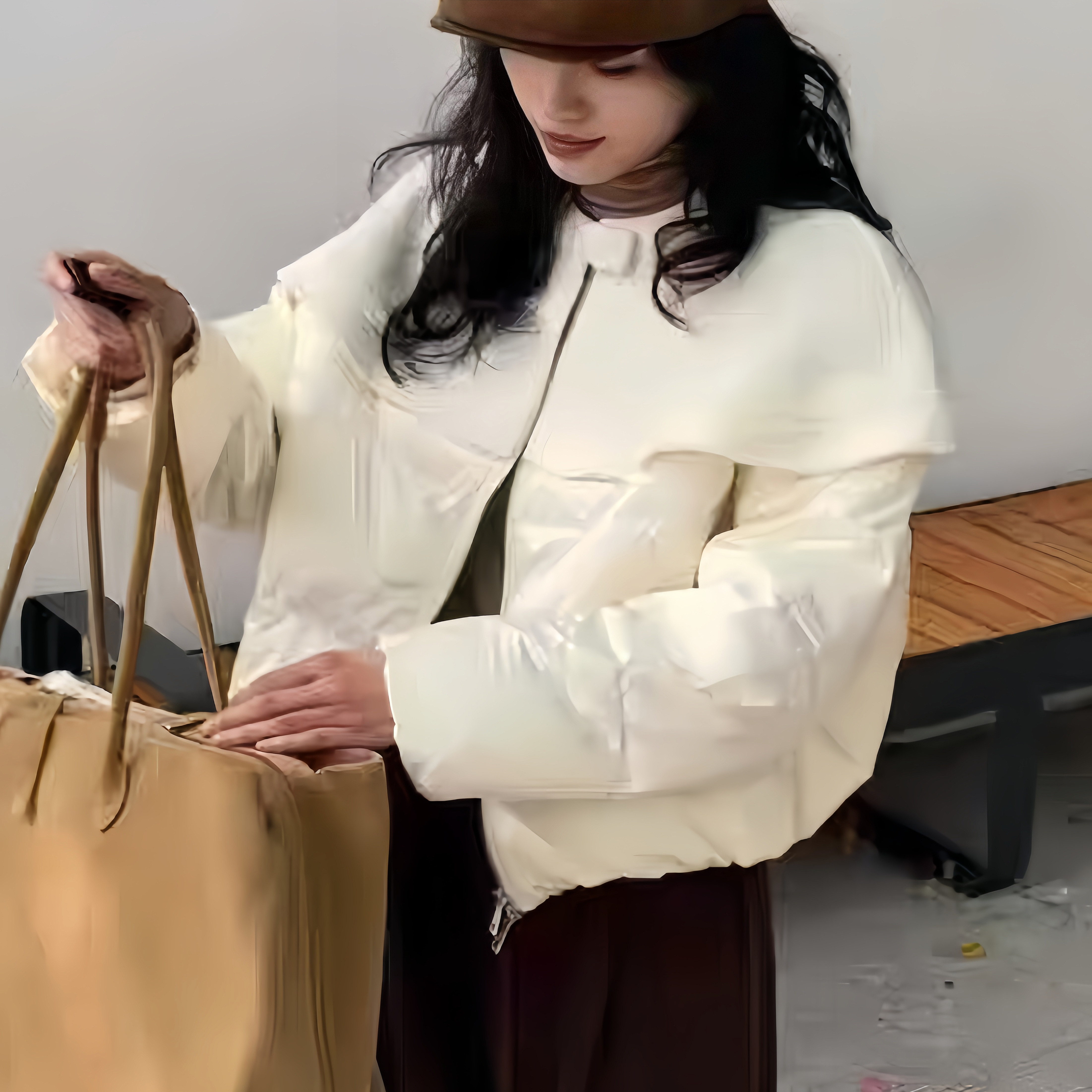 冬季毛呢拼接羽绒服外套女