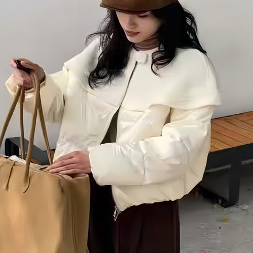 冬季毛呢拼接羽绒服外套女