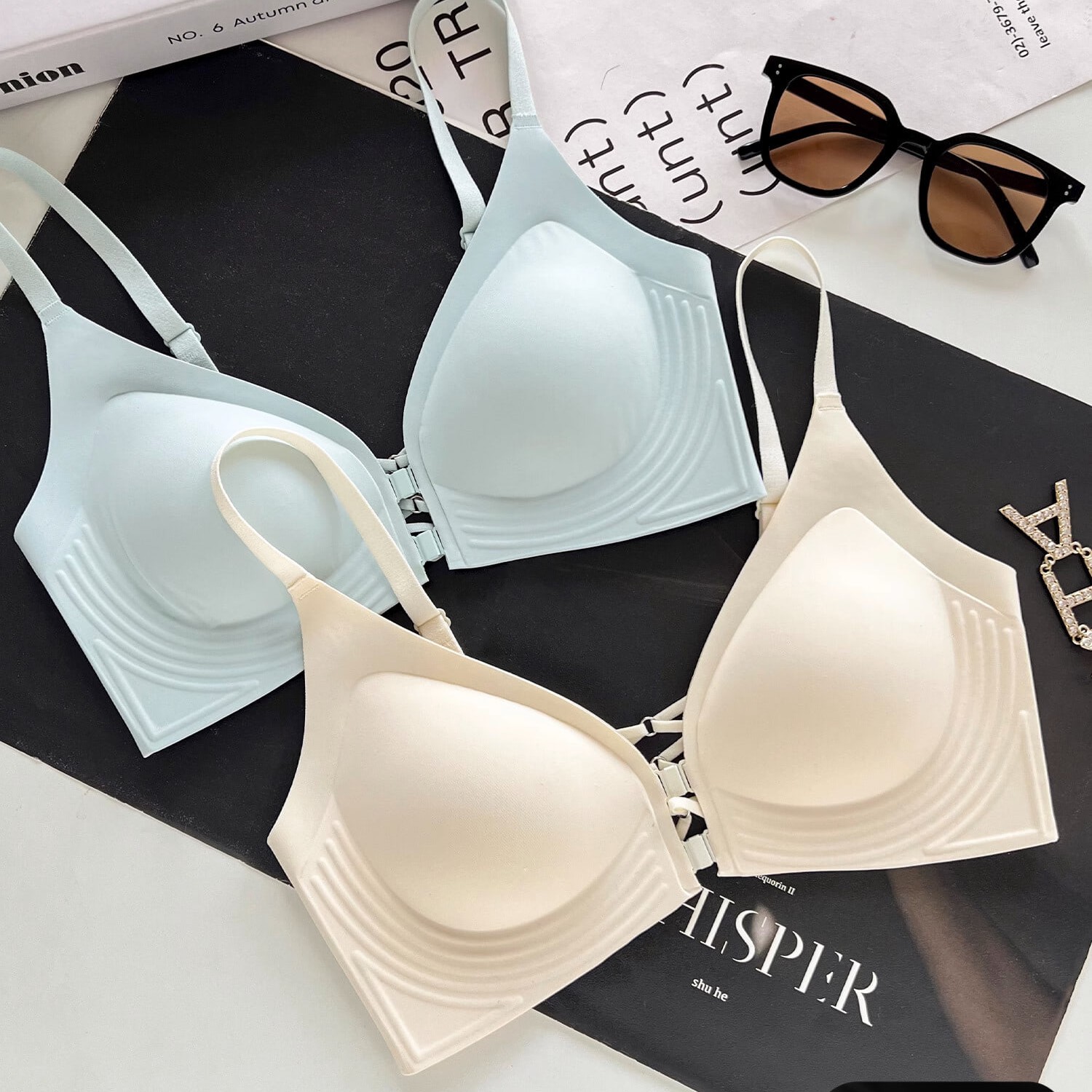 内衣女小胸聚拢显大无痕前扣美背无钢圈薄款收副乳软支撑女士文胸