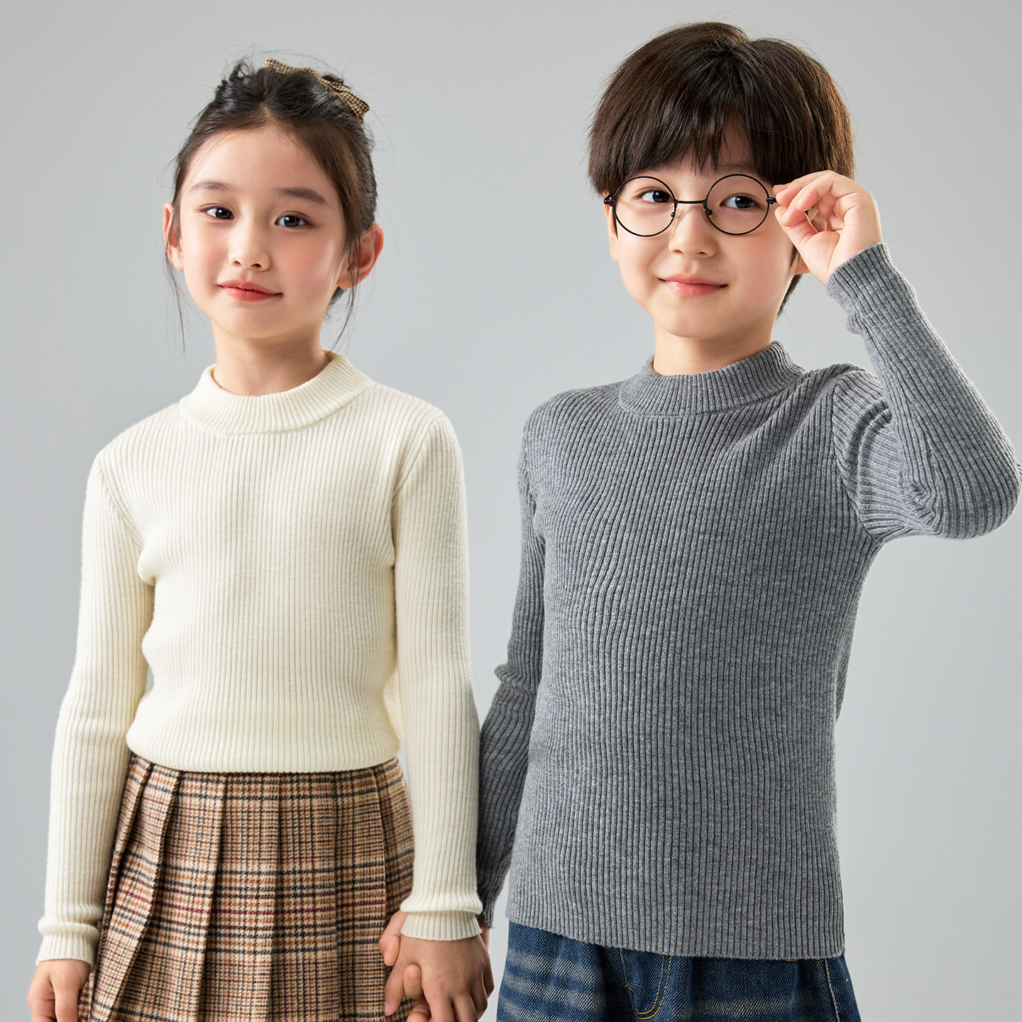 秋冬新款儿童100%纯羊毛衫男童圆领套头衫女童羊绒毛衣纯色宝绒衣