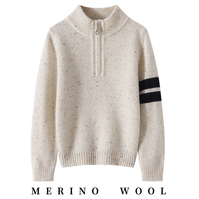 儿童羊毛衫针织毛衣纯羊毛衫百搭宽松新款半拉链点点纱半开拉链