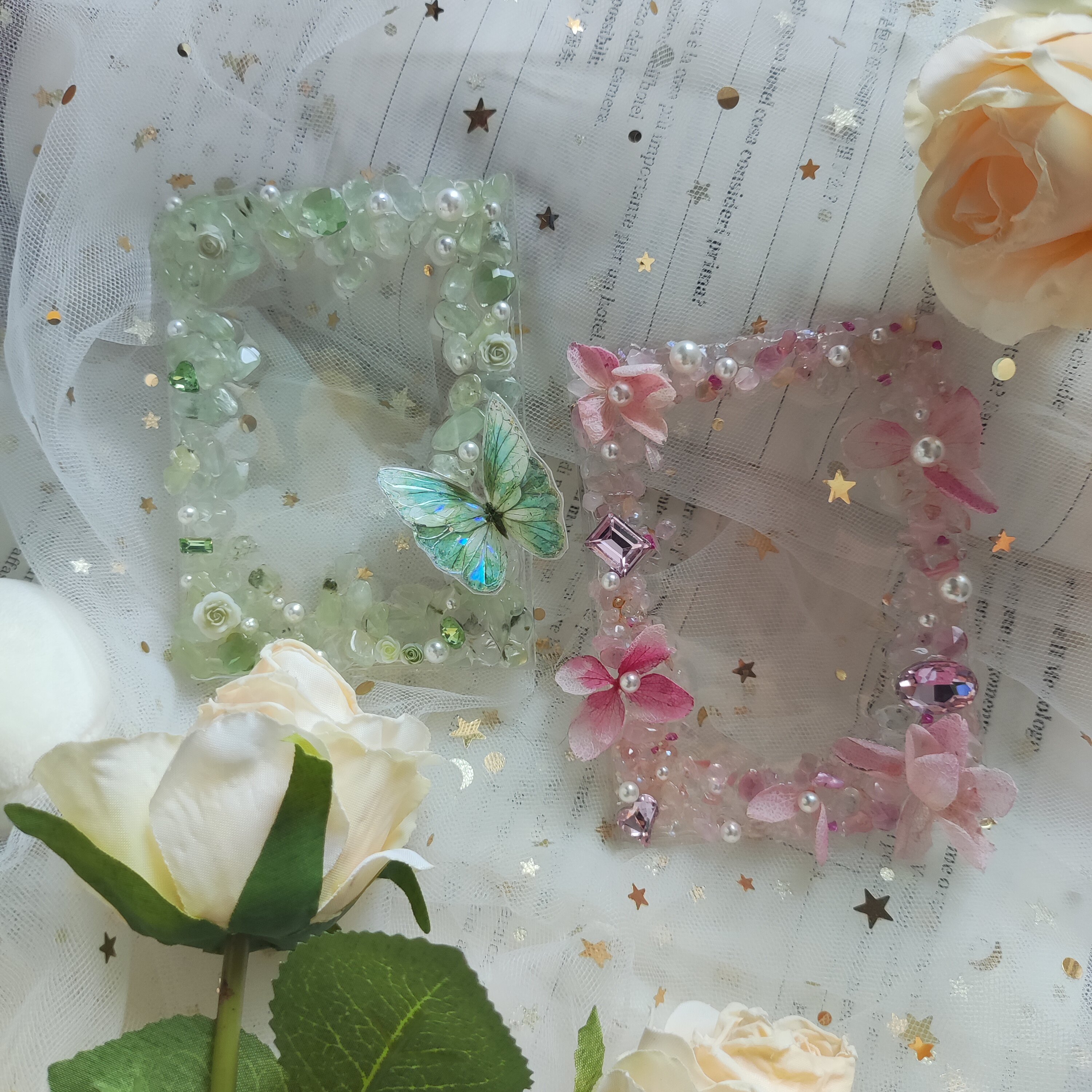 【成品滴胶卡砖】泡泡玫瑰干花贝壳系列diy爱豆小卡保护新款