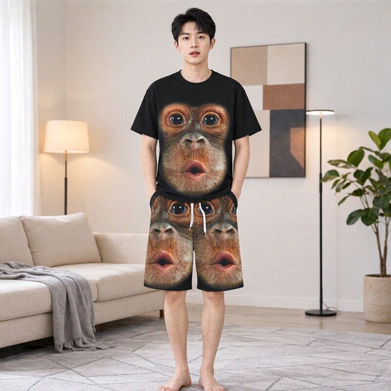 大猩猩衣服T恤短袖套装睡衣春夏搞笑奇葩儿童搞怪抽象情侣龙袍外