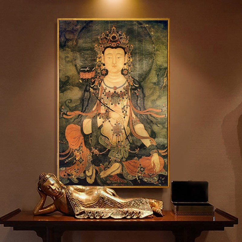 普贤菩萨像 酒店佛像玄关装饰画书房墙画新中式壁画办公室挂画