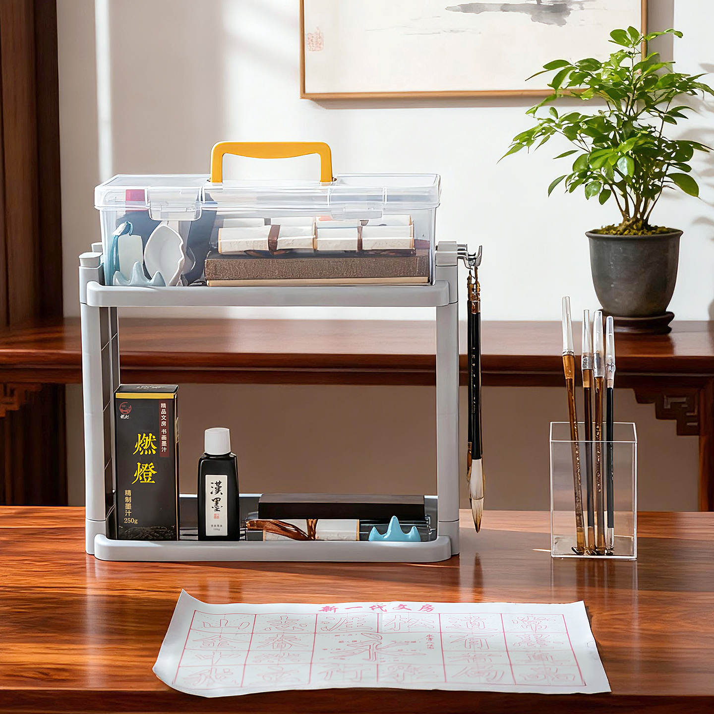 毛笔挂架文房四宝套装国画书法收纳置物架实用型悬挂式毛笔架笔挂