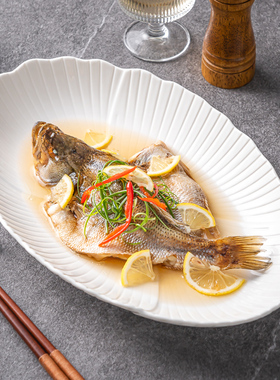 耐热鱼盘家用蒸鱼盘子高级感陶瓷鱼碗鱼盆餐具长方形装鱼碟大菜盘