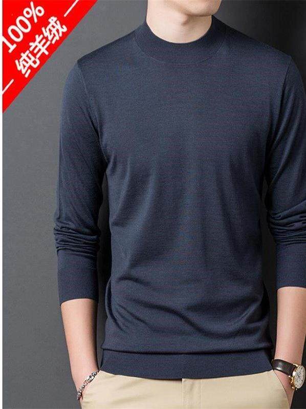 ULTRA-THIN PURE CASHMERE SWEATER MENS SEMI-TURTLENECK SWEATER SOLID COLOR MIDDLE-AGED VERSATILE AUTUMN AND WINTER HIGH-END MENS WOOL BASE SHIRT