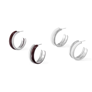 徐艺洋明星同款 珐琅C形耳圈925银针棕色白色轻奢高级独特耳环女