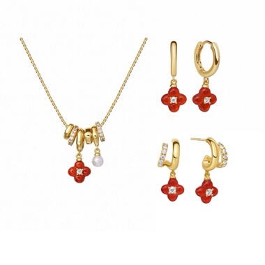 博主同款 幸运符号鸿运四叶草双圈耳钉新年红色耳环礼物