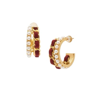 博主同款 双姝舞伴耳环春秋冬复古红色丝绒贝珠S925耳针小众耳饰