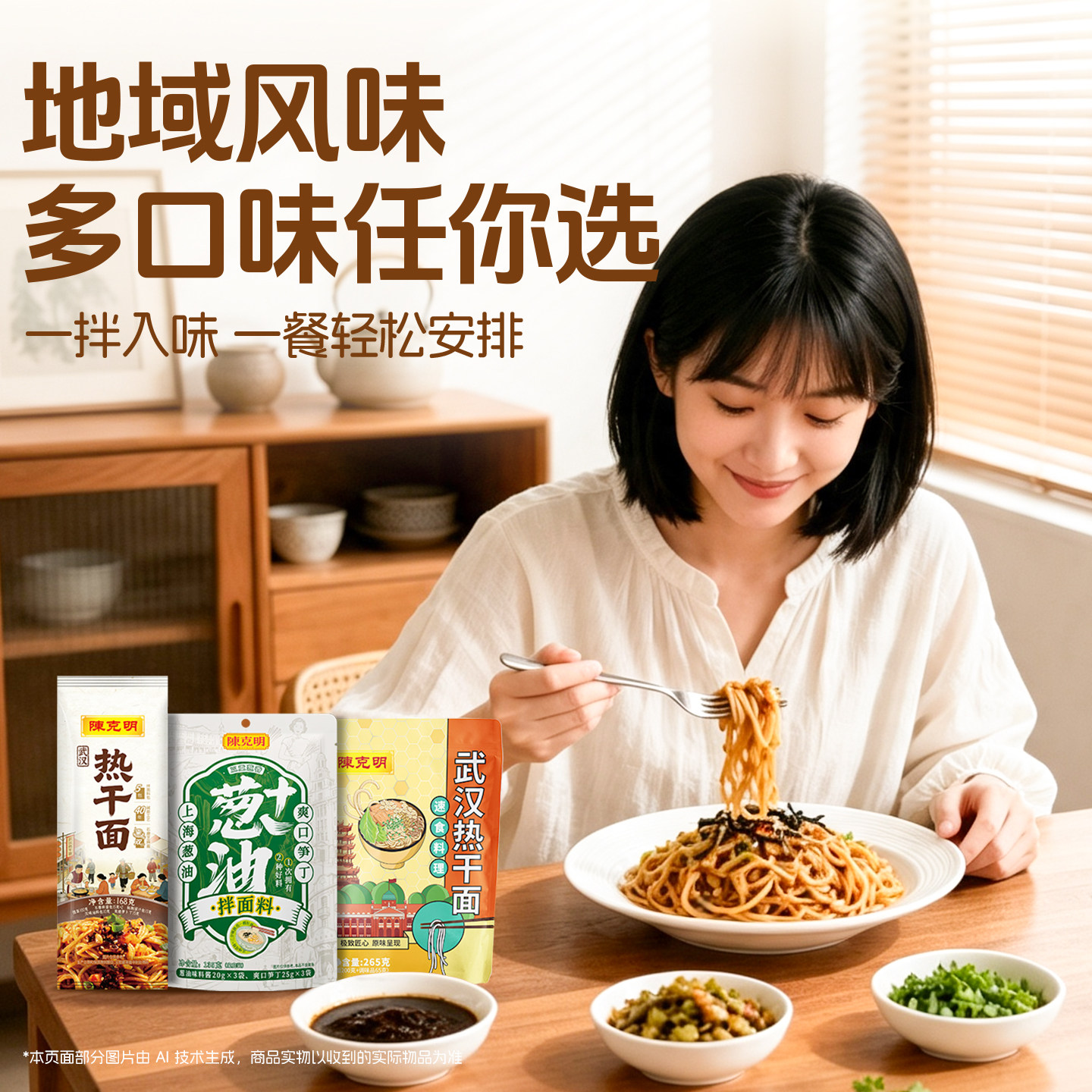陈克明面条葱油拌面酱地道热干面即鲜拌面下饭酱面饼干拌葱香味酱