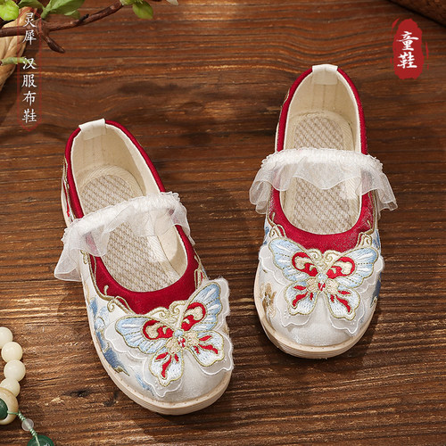 汉服鞋女童古风中国风绣花布鞋
