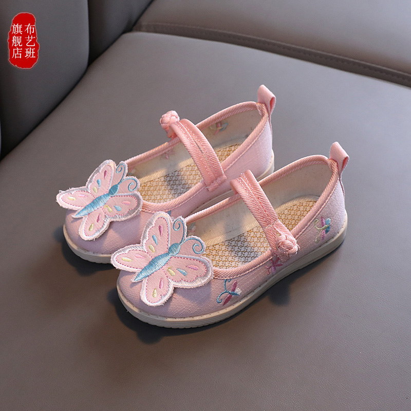 汉服女童绣花鞋儿童宝宝蝴蝶鞋古装古风古代公主鞋老北京布鞋