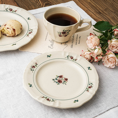 日本进口Studio M法式复古陶瓷蔷薇系列圆盘平盘马克杯咖啡杯碟套