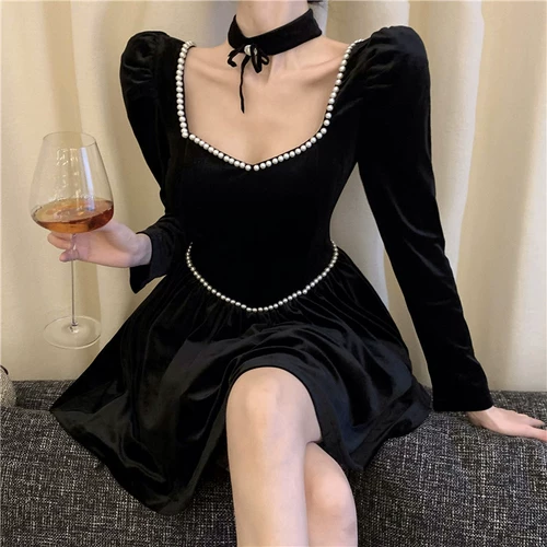 Демисезонный бархатный лонгслив, наряд маленькой принцессы, платье, французский стиль, квадратный вырез, высокая талия, подарок на день рождения