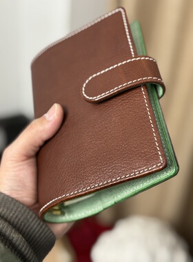 植鞣牛皮手帐本焦绿拼色本