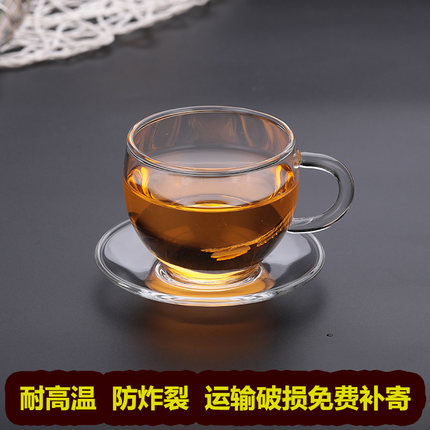 加厚特价创意透明耐热玻璃小茶杯咖啡杯果汁杯子带碟把杯品茗杯