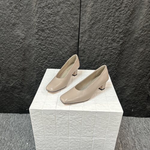 【撤柜断码羊皮4公分/法式复古方头时尚百搭单鞋粗跟女鞋01-47