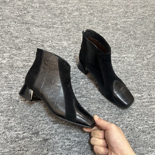 撤柜断码 秋冬靴子2071 牛皮轻奢圆头经典 时尚 真皮短靴女鞋