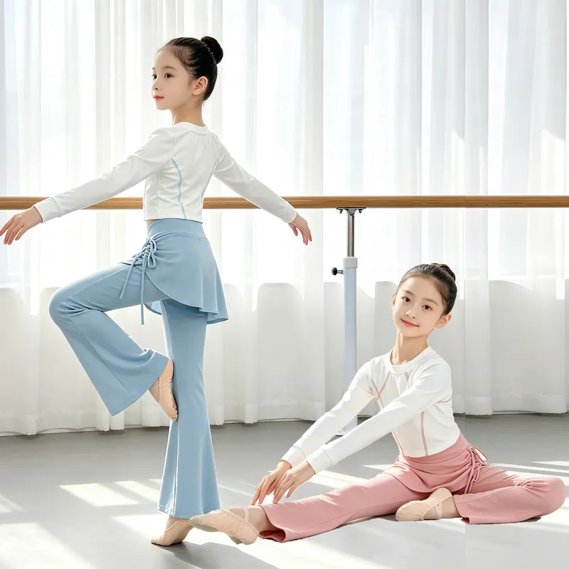 2026新款套装假两件微喇裤儿童女练功舞蹈裤运动健身穿搭束腰裙裤图片