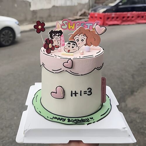 蜡笔小新蛋糕装饰摆件生日快乐插结婚婚礼蛋糕装饰插件一家人三口