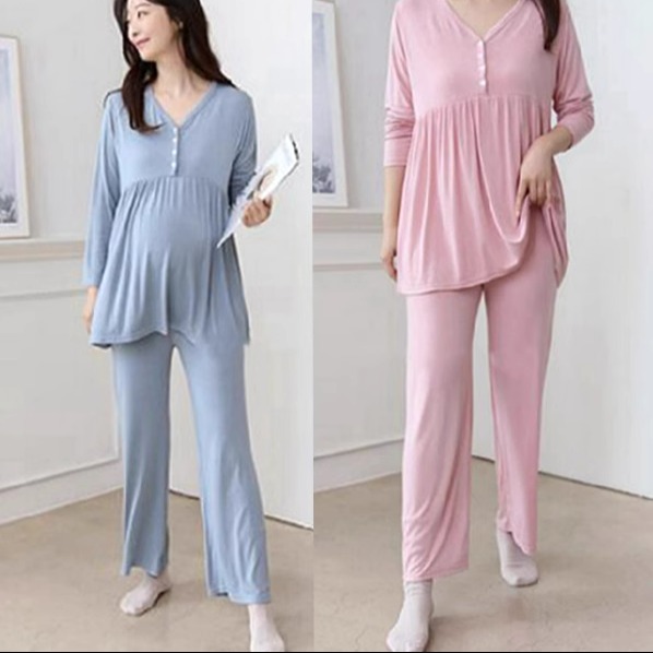 月子服春秋产后薄款韩国代购纯色柔软哺乳睡衣春季家居服孕妇套装