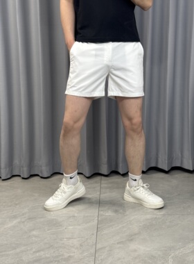 纯棉西裤三分裤男士青年拉链系扣三分裤 系腰带白色休闲短裤青年