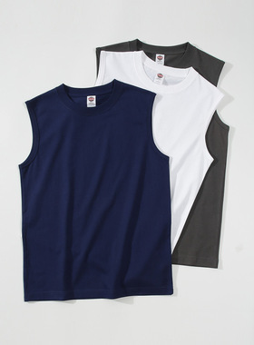 纯棉宽肩背心夏季内搭无袖T恤男生纯色简约坎肩时尚百搭白色内搭