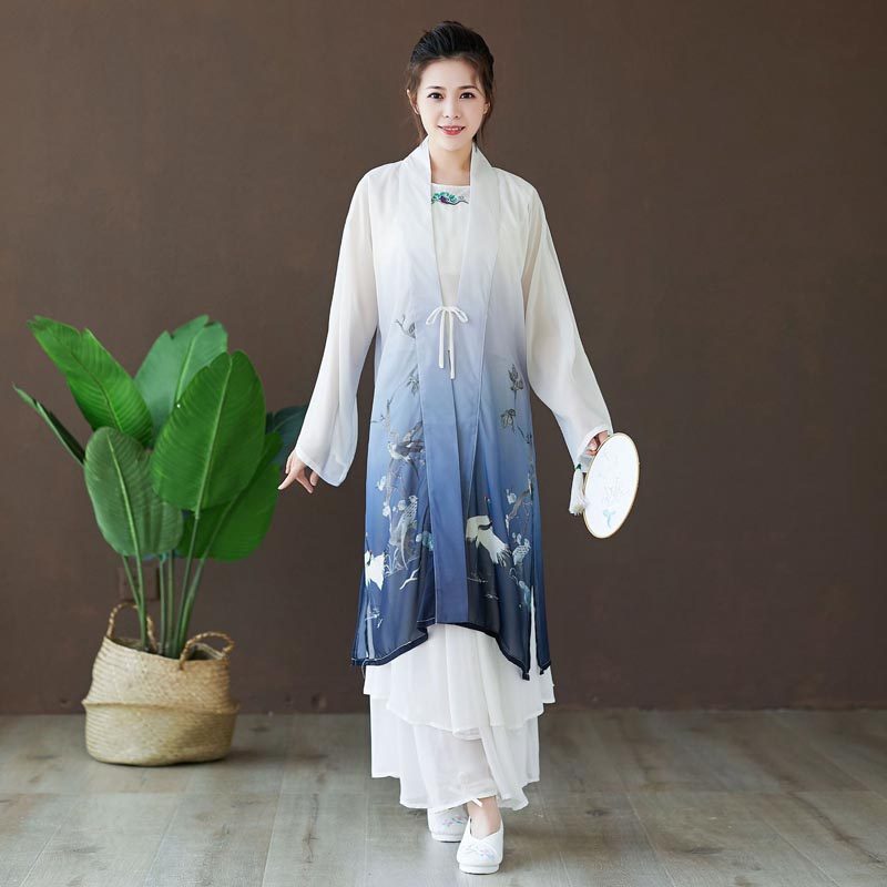 百鸟汉服风衣外披女夏季宽松长款