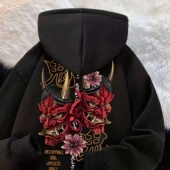 日式 复古浮世绘般若鬼面卫衣男女同款 oversize潮牌暗黑风情侣上衣