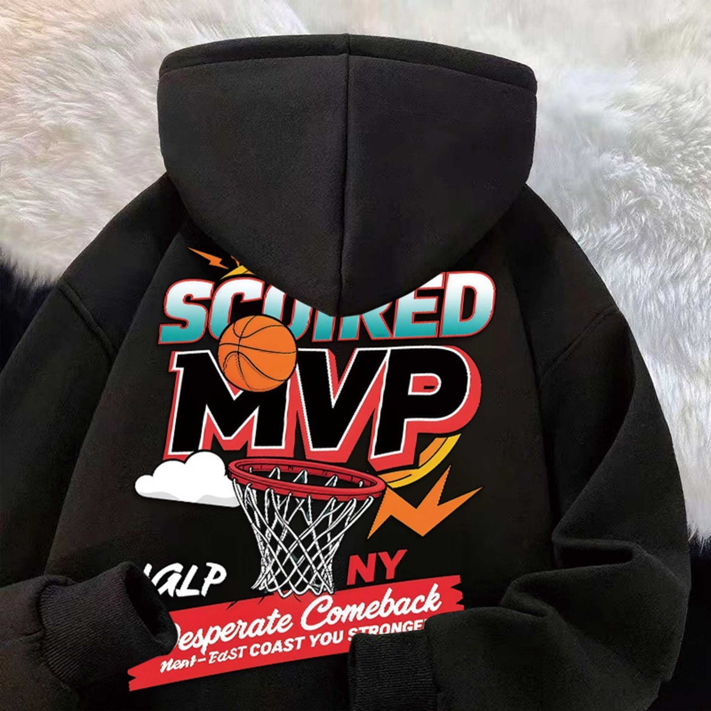 潮流篮球风连帽卫衣秋季宽松百搭SCOIRMVP印花休闲上衣情侣款外套