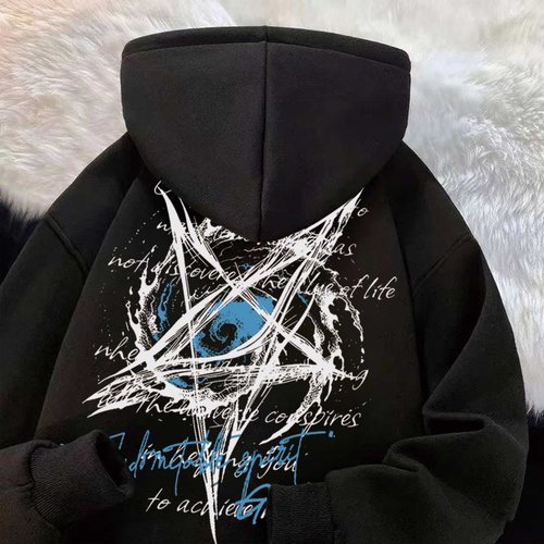 美式高街暗黑风五角星眼睛卫衣男