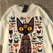 vintage复古宽松上衣服 t恤男女情侣夏季 美式 潮牌猫咪字母印花短袖