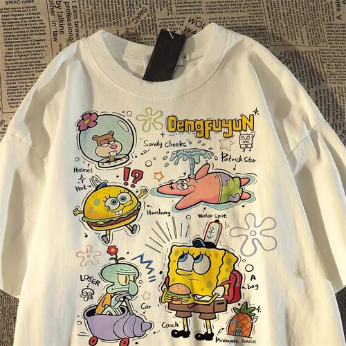 卡通动漫海绵宝宝纯棉短袖t恤男