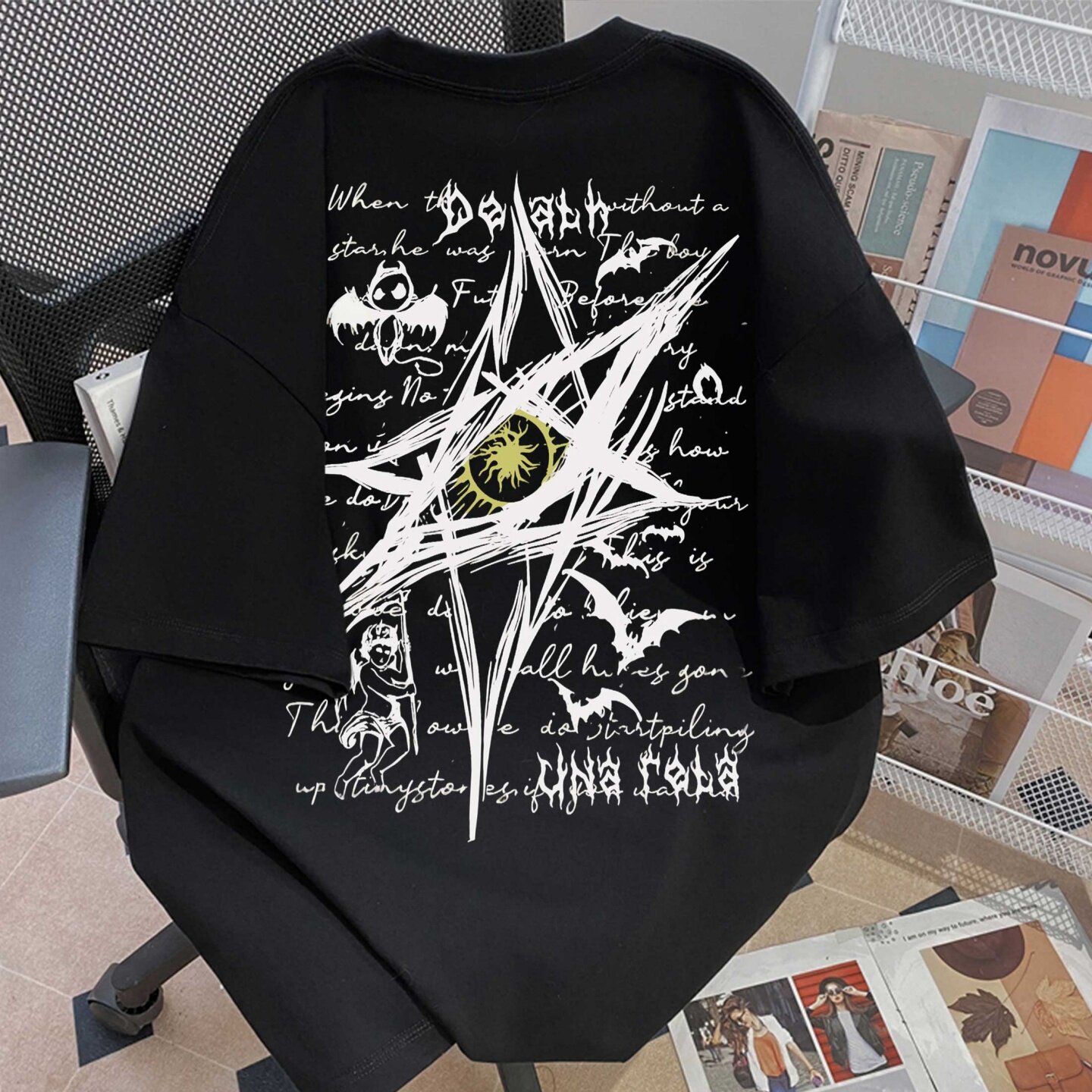 美式新款纯棉高街恶魔之眼印花短袖T恤男宽松oversize百搭上衣