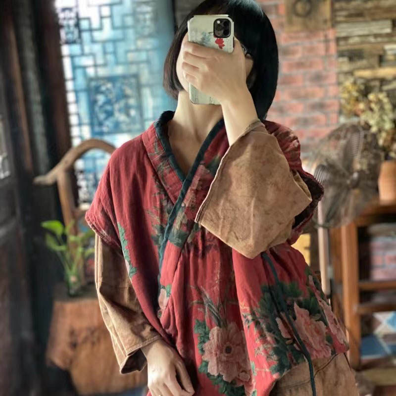系带复古宽松版夹棉马甲女秋冬