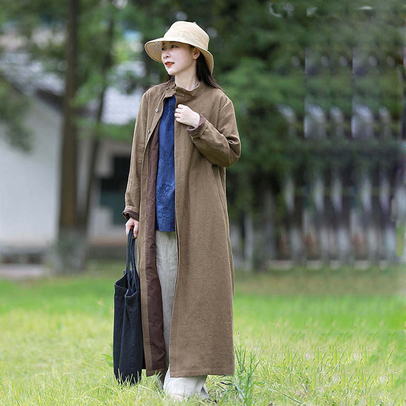 汉麻双层长款风衣女宽松外套春