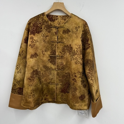 新中式香云纱外套圆领钉珠纽扣