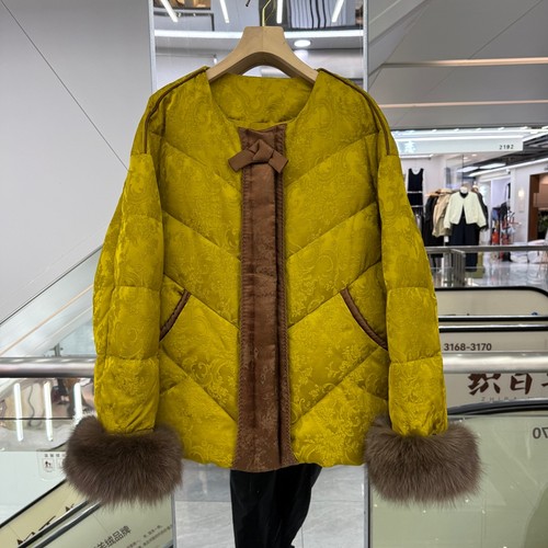 新中式可脱卸鹅绒狐狸毛袖口提花