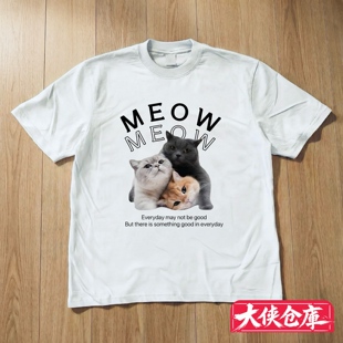 大侠仓库 潮流复古sorry猫时尚运动纯棉学生短袖