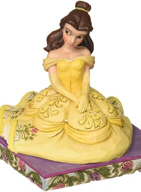 迪士尼公主美女与野兽贝尔/贝儿坐姿仿木雕树脂手办摆件全新现货