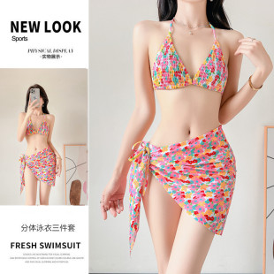 多巴胺纯欲bikini三件套泳衣女夏季 海边穿搭度假风甜辣妹分体泳装