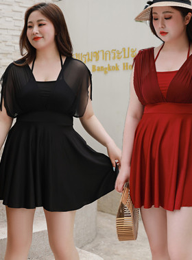 妈妈泳衣女连体平角大码加肥宽松胖MM带袖遮肚平角温泉泳衣36066