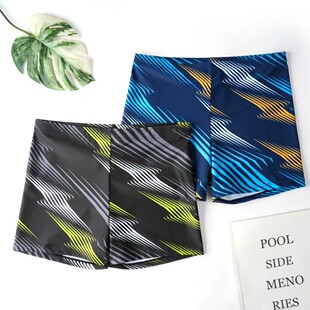 成人大码 花色男士 泳裤 锦纶男士 平角四角保守显瘦训练温泉度假泳裤