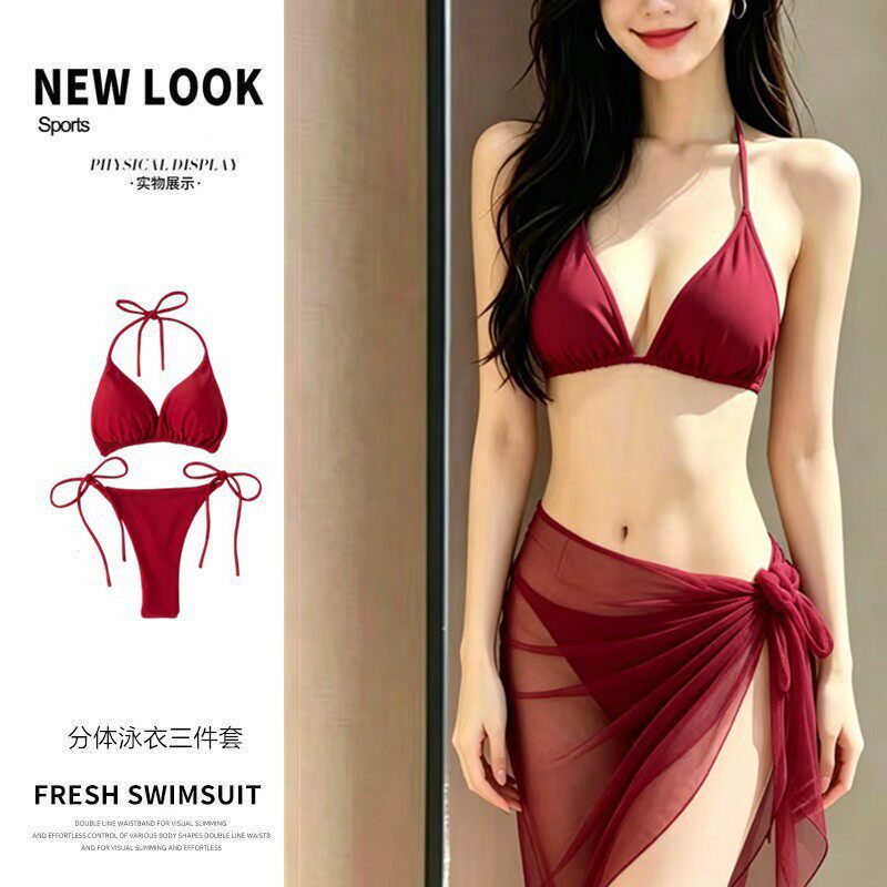欧美辣妹分体比基尼泳衣女bikini三件套性感温泉度假小胸大码泳装