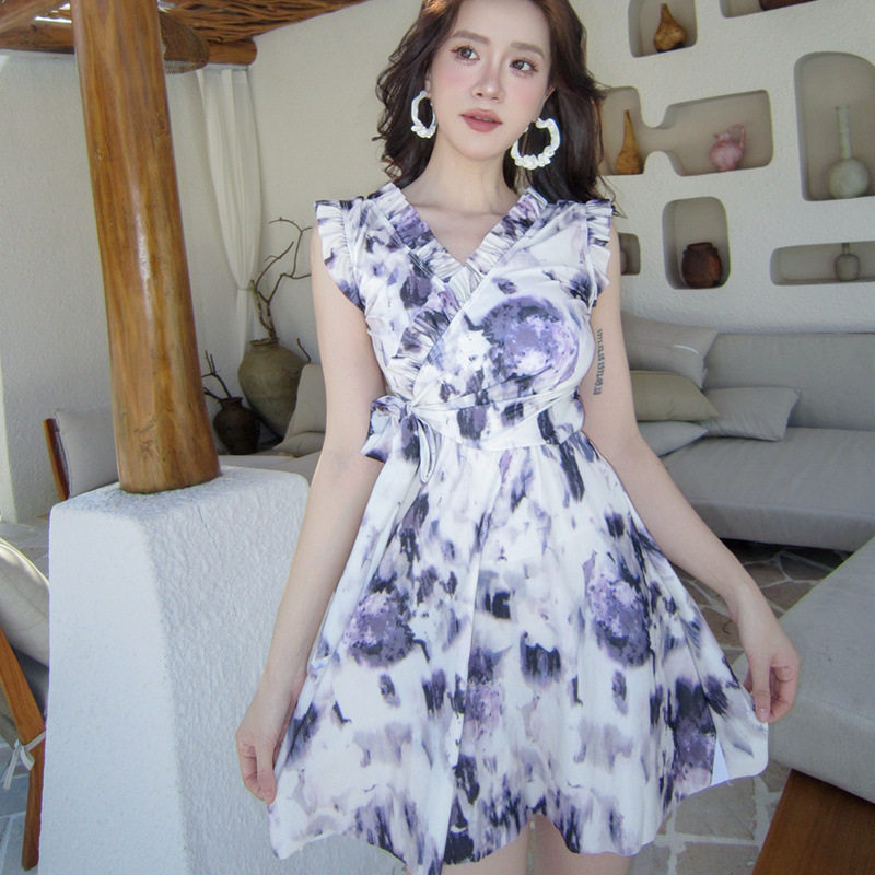 游泳衣女大码加大码平角荷叶边粉色夏季新款温泉度假沙滩泳装女