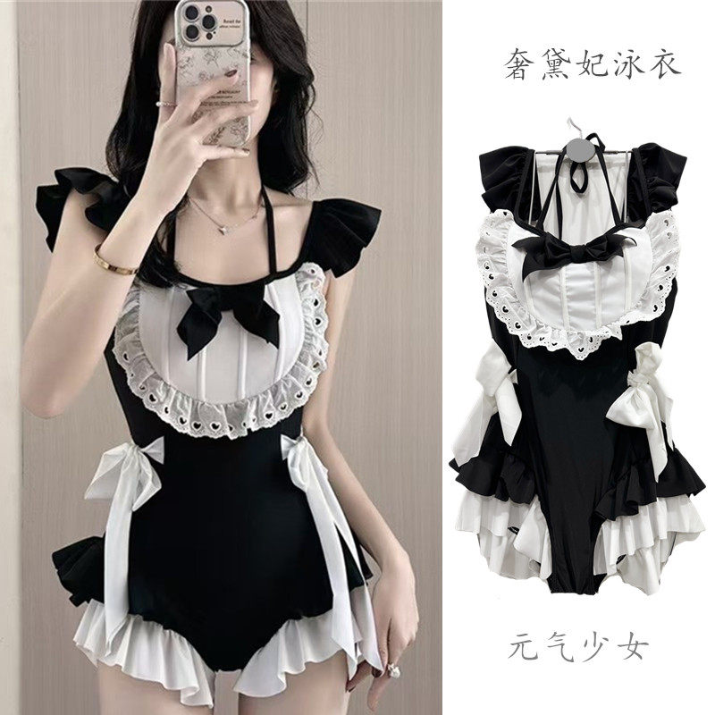 元气少女日系软妹女仆纯欲风连体泡温泉游泳衣女新款甜美性感泳装