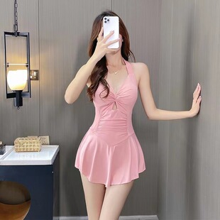 保守显瘦小个子纯欲风遮肚显瘦泡温泉泳装 韩国新款 泳衣女连体裙式