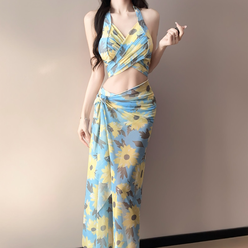 波西米亚风游泳衣女比基尼bikini分体三件套海边度假温泉性感泳装